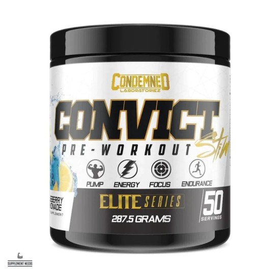 CONVICT STIM 50 SERVINGS BLUEBERRY LEMONADE PRE-WORKOUT SUPPLEMENTS 287.5g